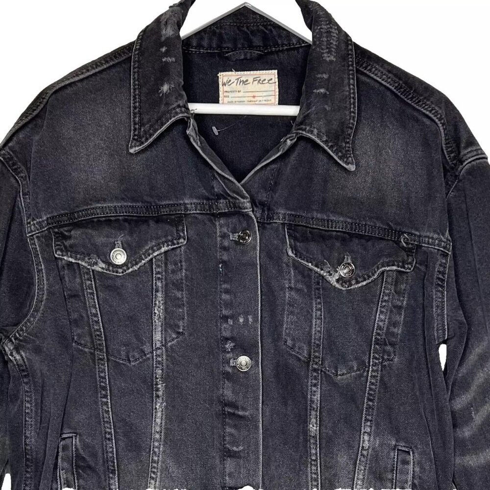 We Free People Distressed Denim Jean Jacket Oversized Y2K Streetwear Medium NWOT - Picture 2 of 10